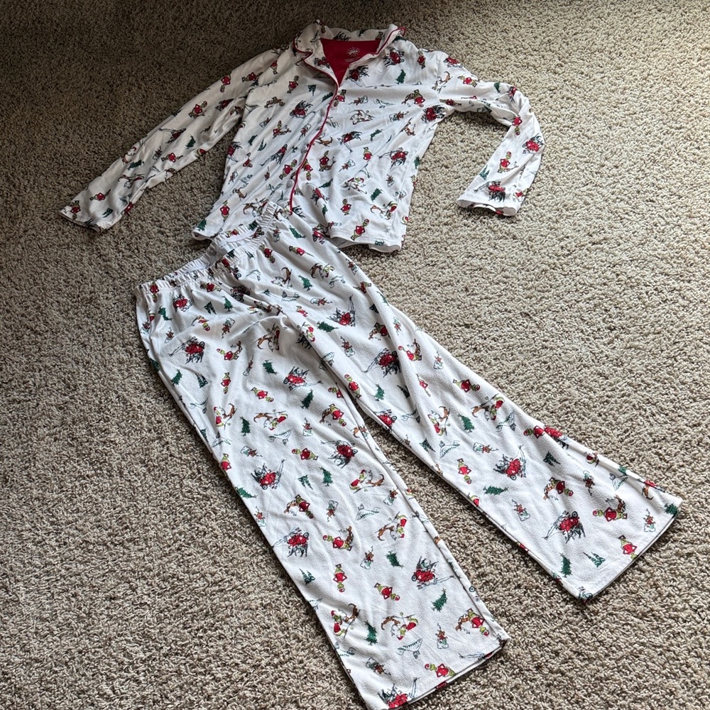 Grinch PJ Set - White with Red and Green Accents
